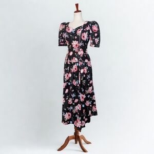 Vintage 80's LANZ Floral Print Peplum Dirndl Cottage Core Style Dress Size 4